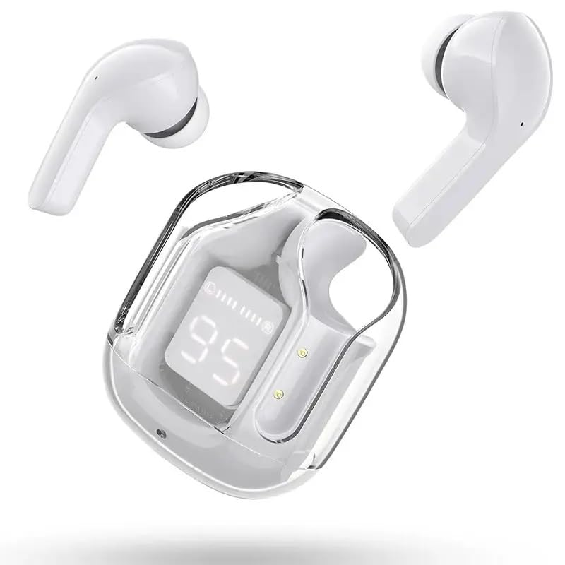 RG Wireless LED Display in Ear TWS Earphone Crystal Transparent Bluetooth Headphones Touch Control Sports Headset (Blue)