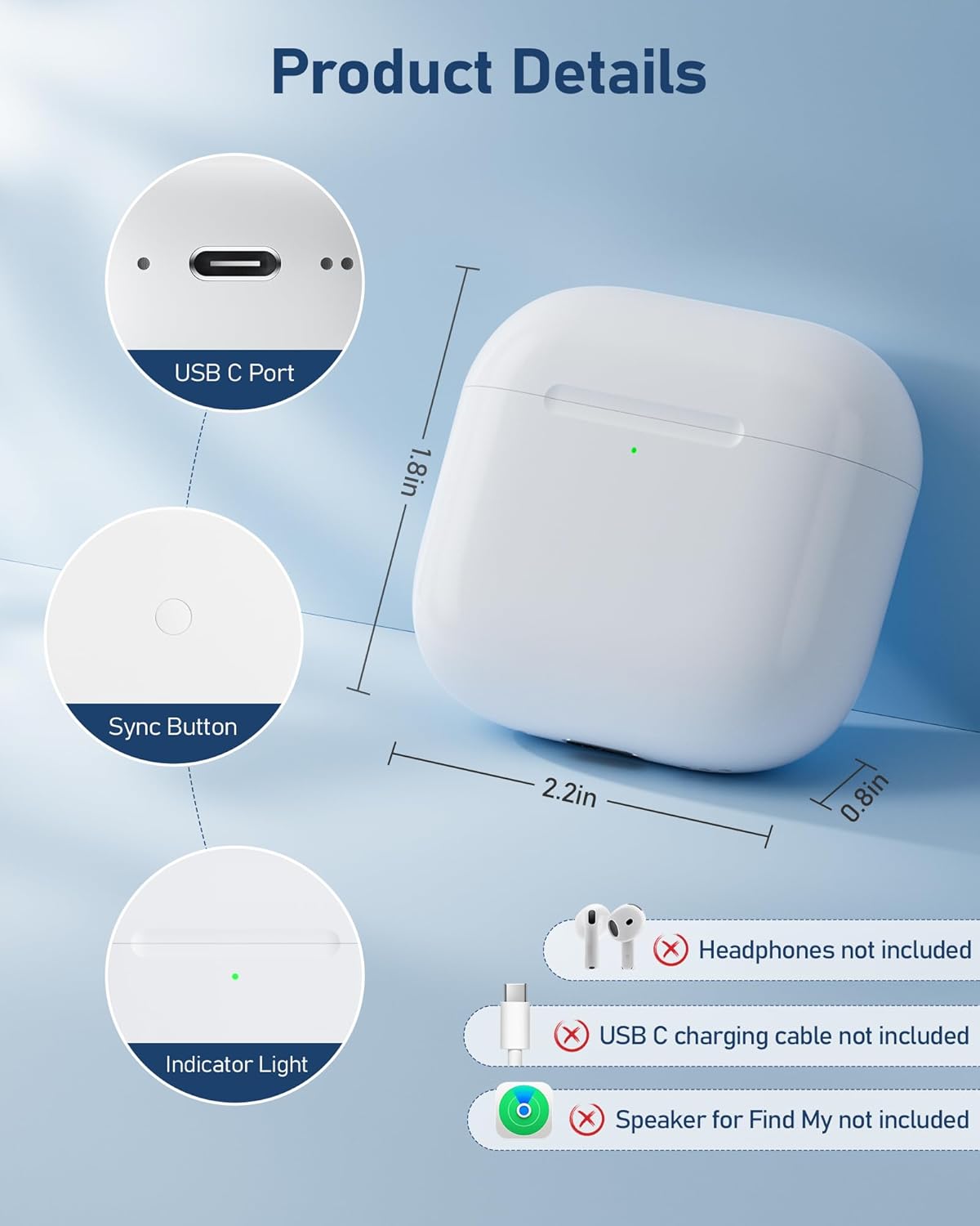 Wireless Charging Case Replacement Compatible for AirPods 4th Generation, Air Pod 4 Charger Case with Bluetooth Pairing Sync Button Without Earbuds(USB-C)